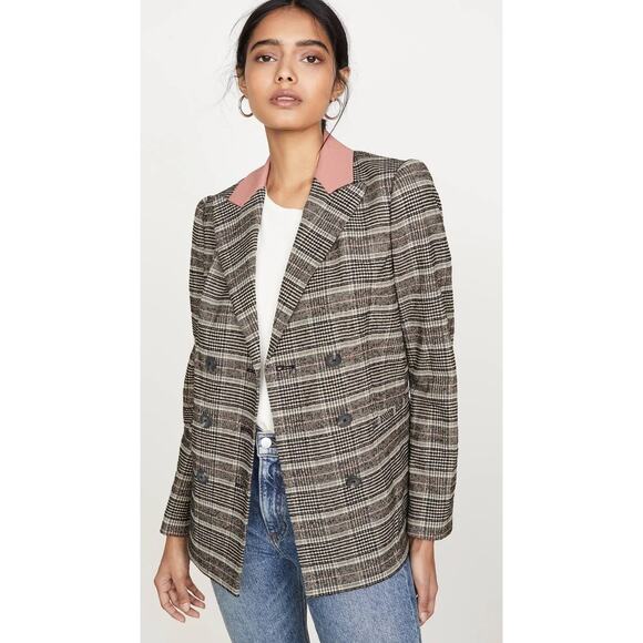 Rebecca Taylor Brown Wool Plaid Checkered Double Breasted Jacket Coat Blazer 8 - Picture 1 of 7